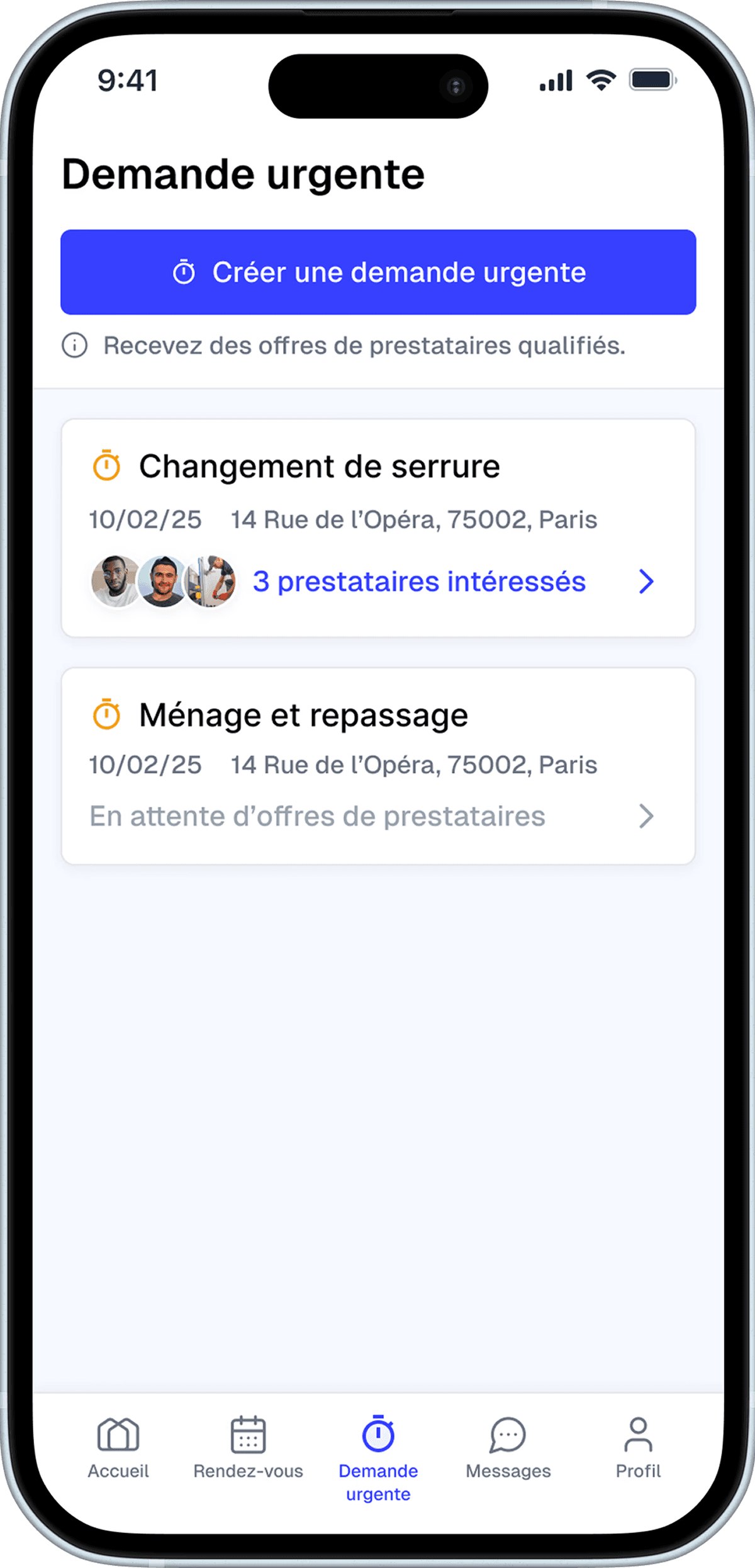 Écran demande urgente Domuse