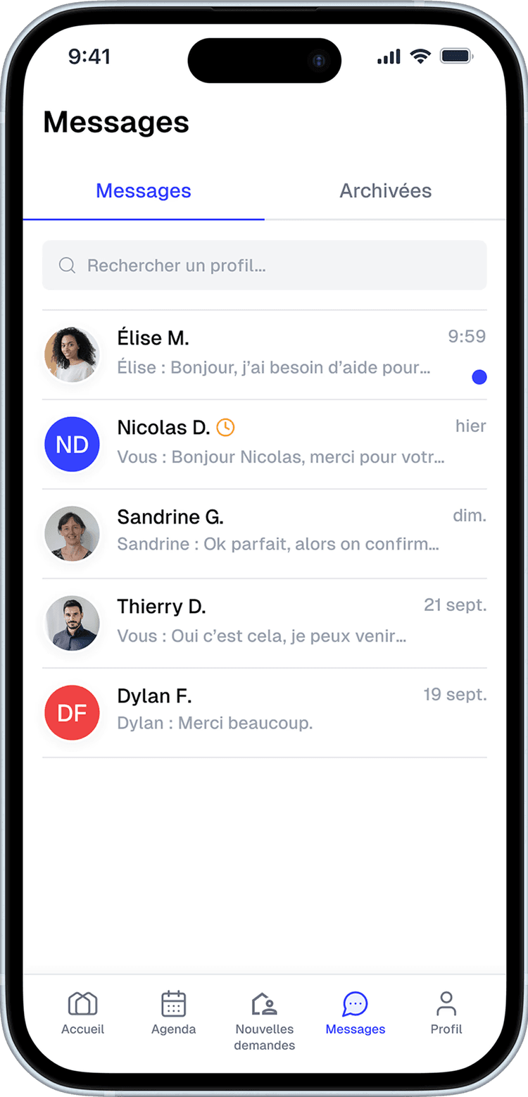 Discutez facilement avec vos clients - Messages Screen