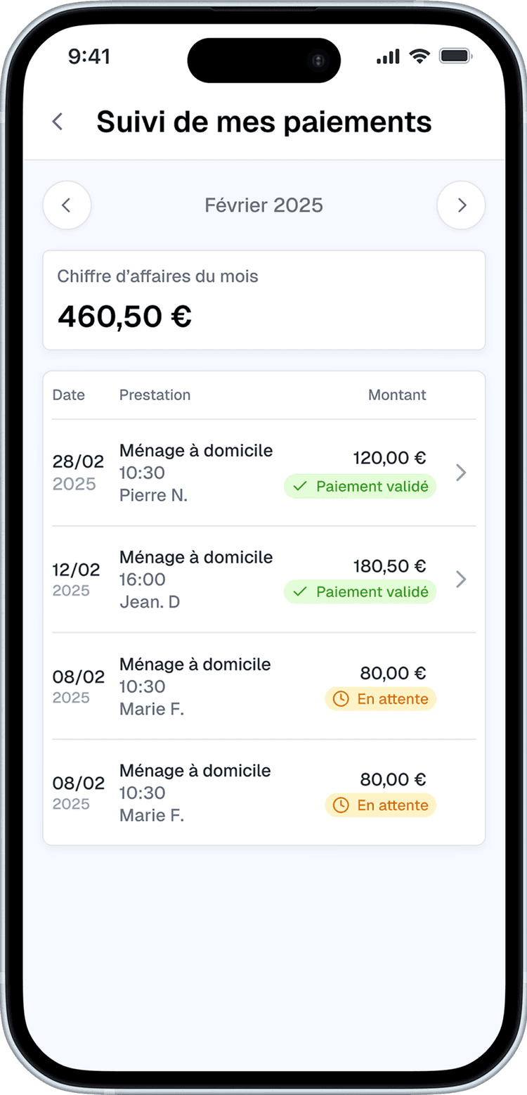 Suivez vos revenus et générez vos factures - Payment Screen