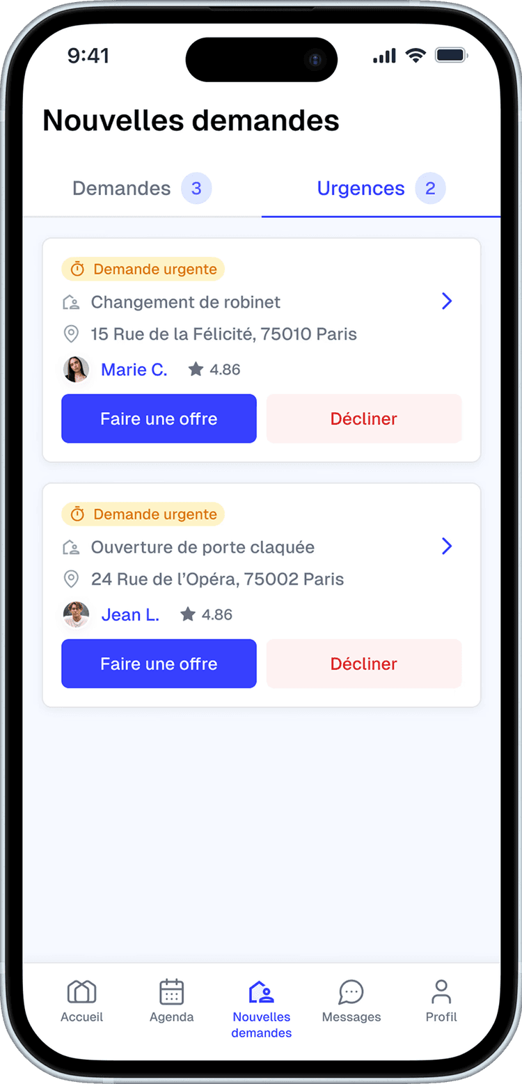 Recevez des demandes urgentes - Urgent Demand Screen
