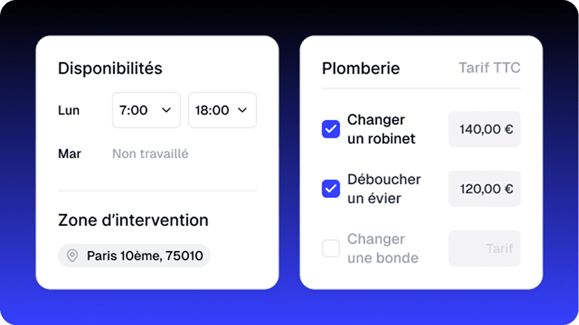 Personnalisation du profil prestataire